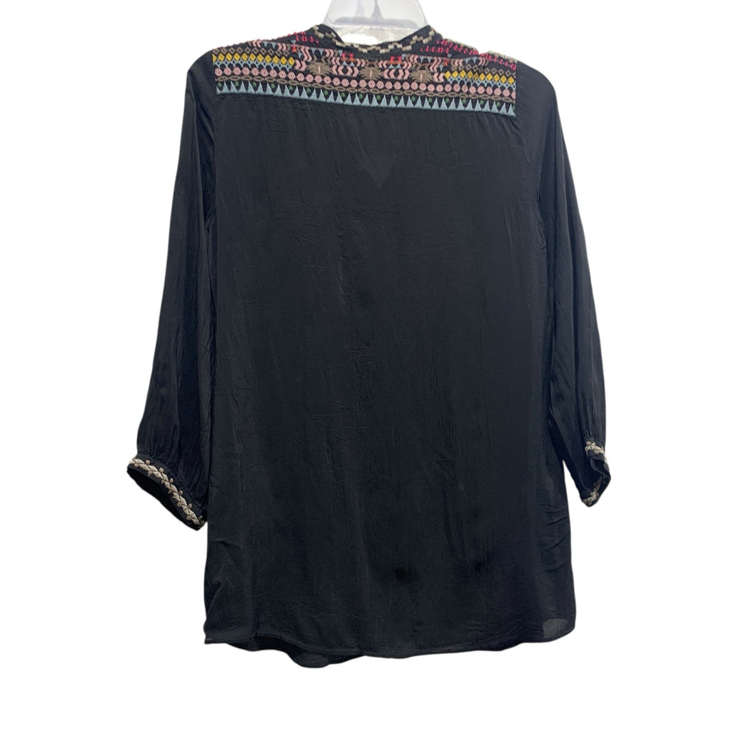 Johnny Was Embroidered Floral Top SZ Small Black Blouse Boho Summer Tunic
