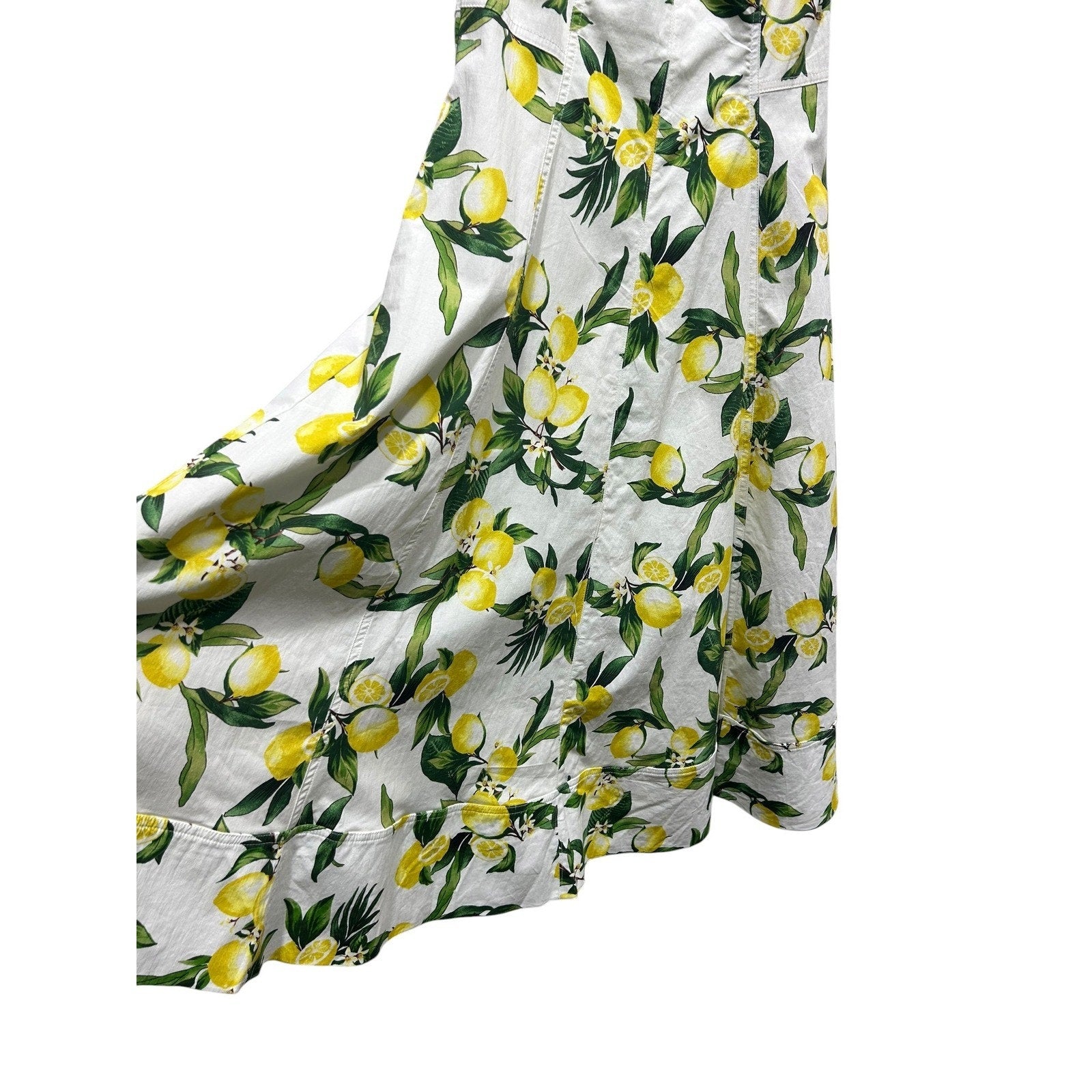 Avec Les Filles Lemon Print Midi Dress White Yellow Cotton Blend Size 6