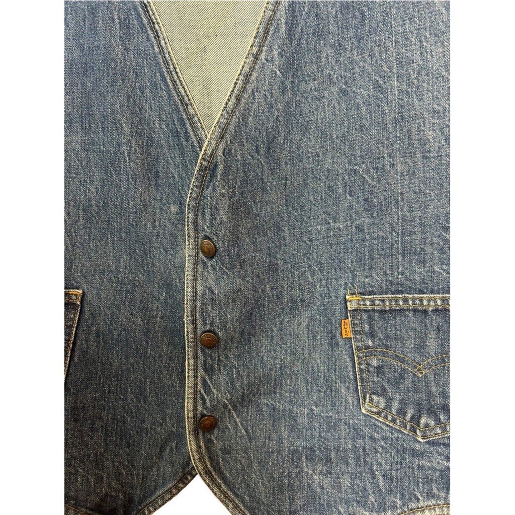 Vintage Levis Orange Tab Denim Vest Mens XL Blue Button Front V-Neck 70s 80s