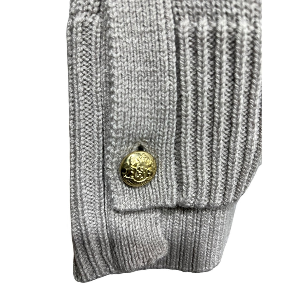 Tuckernuck Wheat Bexley Crew Sweater Wool Blend Gold Buttons Beige Gray SZ S