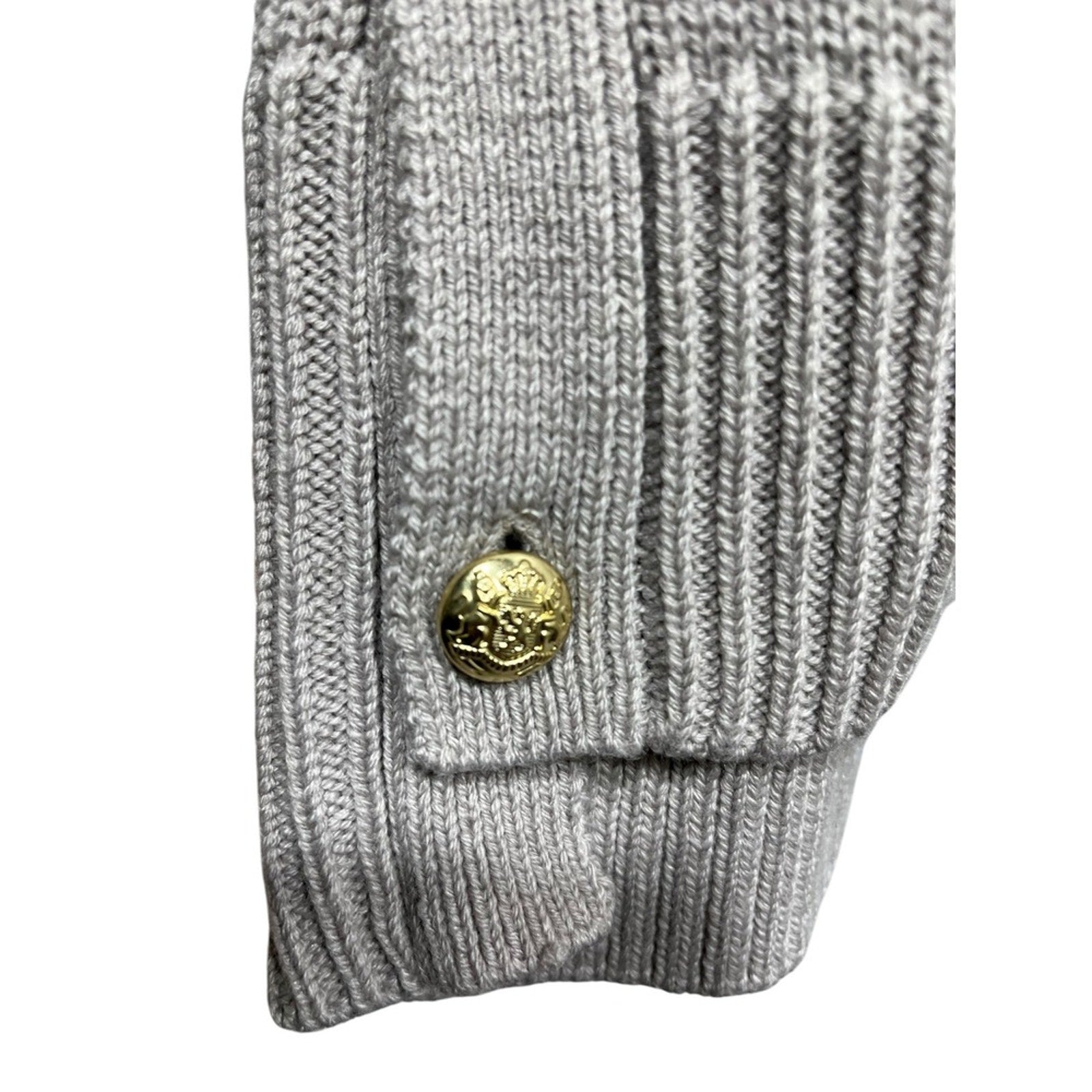 Tuckernuck Wheat Bexley Crew Sweater Wool Blend Gold Buttons Beige Gray SZ S