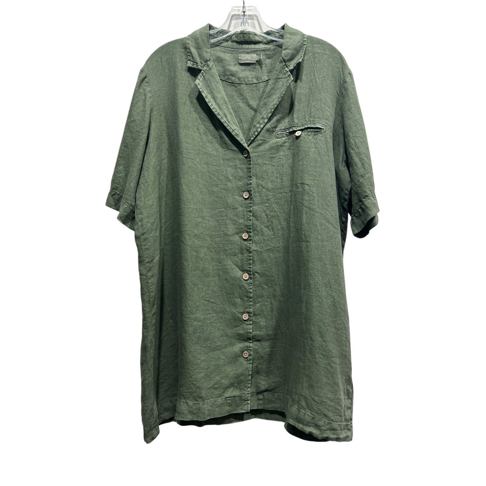 Faherty Mens 100% Linen Short Sleeve Camp Collar Shirt Thyme Green Large WDU2549