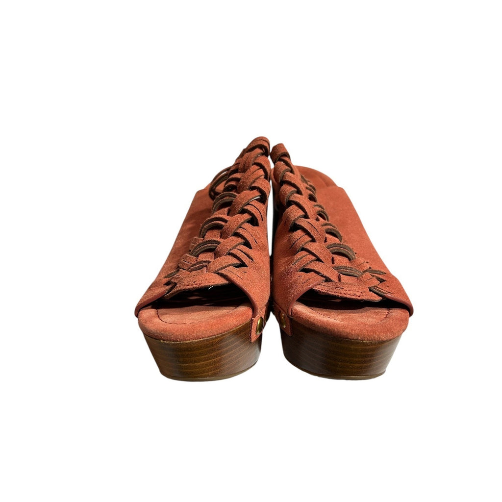 Michael Kors Terracotta Suede Woven Studded Platform Clog Sandals 5.5M PW16F
