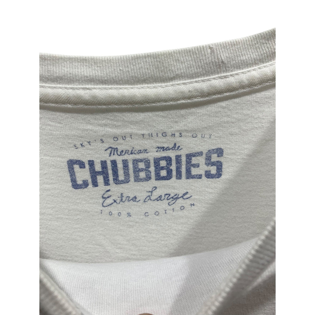 Chubbies Mens White Long Sleeve Pocket T-Shirt Skys Out Thighs Out Graphic XL