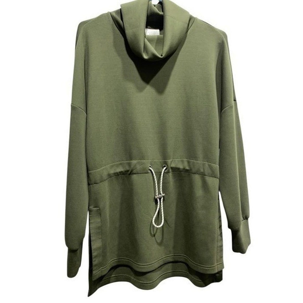 Varley Freya Sweat Olive Green DoubleSoft Cowl Neck Drawstring Pullover Small