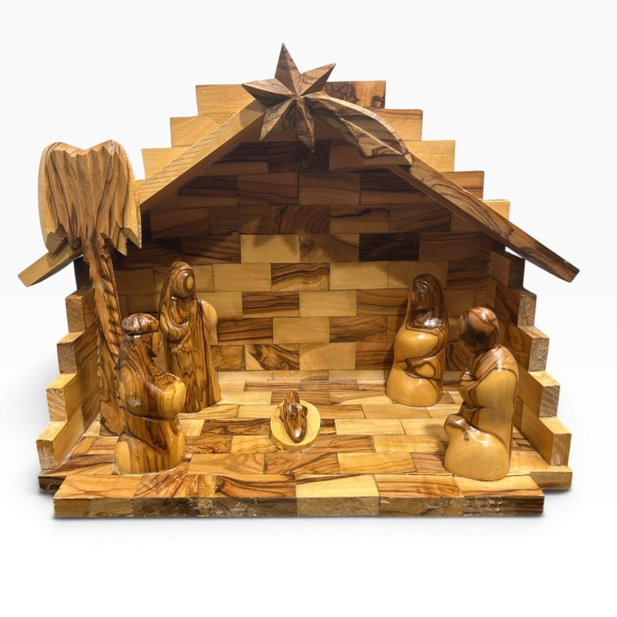 Made In Bethlehem Israel Olive Wood Nativity Scene Hand Carved Manger Set