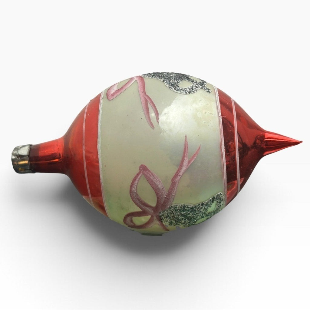 Vintage Poland Mercury Glass Teardrop Christmas Ornament Red Silver Bell 3in
