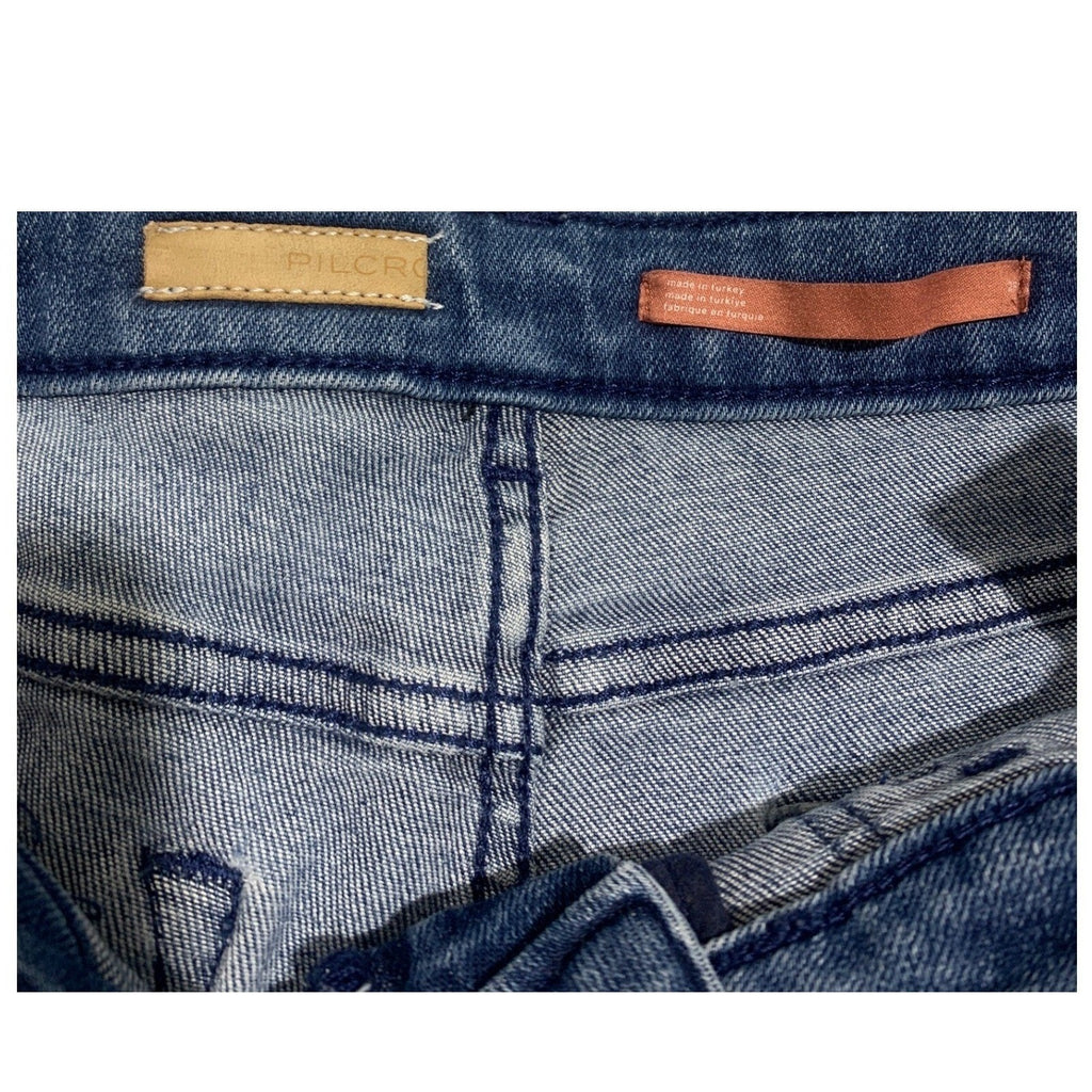 Pilcro and the Letterpress Flare Jeans Medium Wash Patch Pocket Raw Hem 29