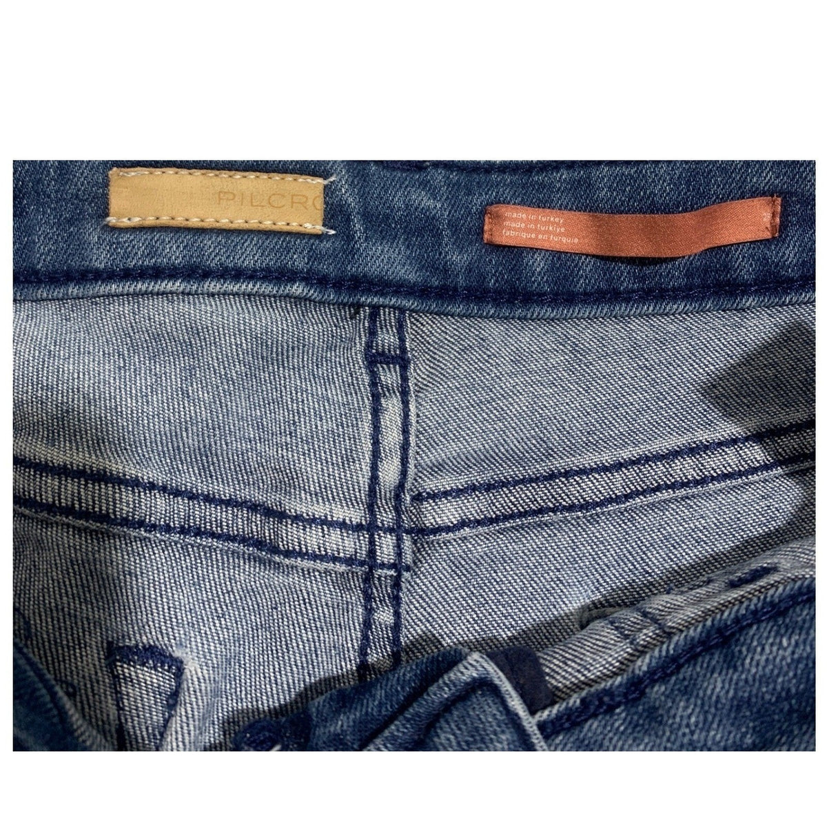 Pilcro and the Letterpress Flare Jeans Medium Wash Patch Pocket Raw Hem 29