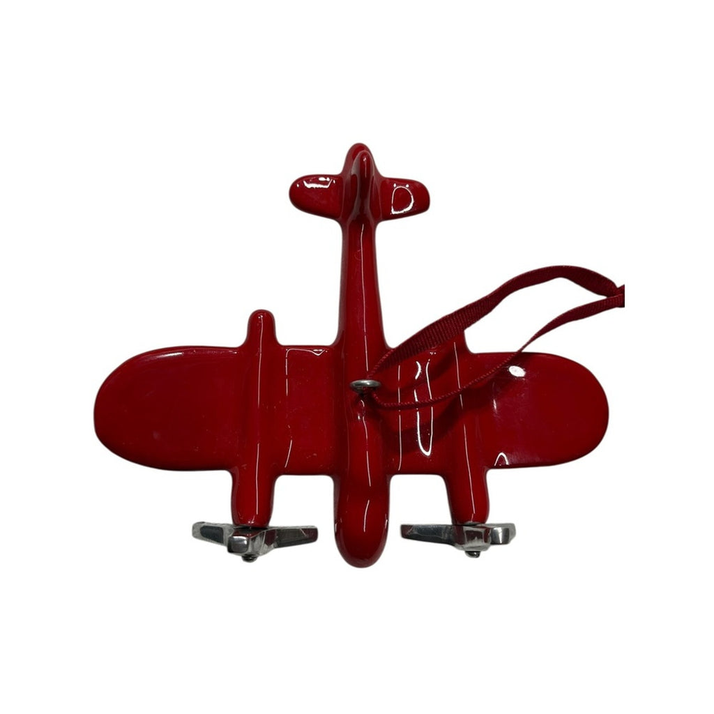 Red Biplane Ornament Metal Propellers Hanging Loop For Christmas Tree Decor