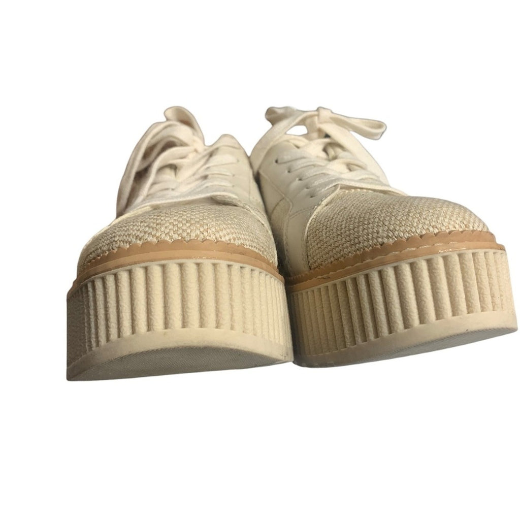 DV Dolce Vita Women's Bubbles Platform Lace-Up Sneakers Cream Leather Size 9.5