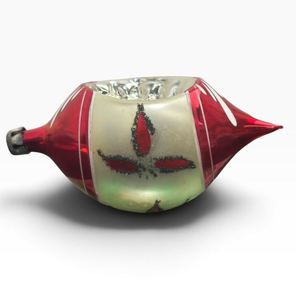 Vintage Poland Teardrop Indented Reflector Glass Christmas Ornament Red 3.25in