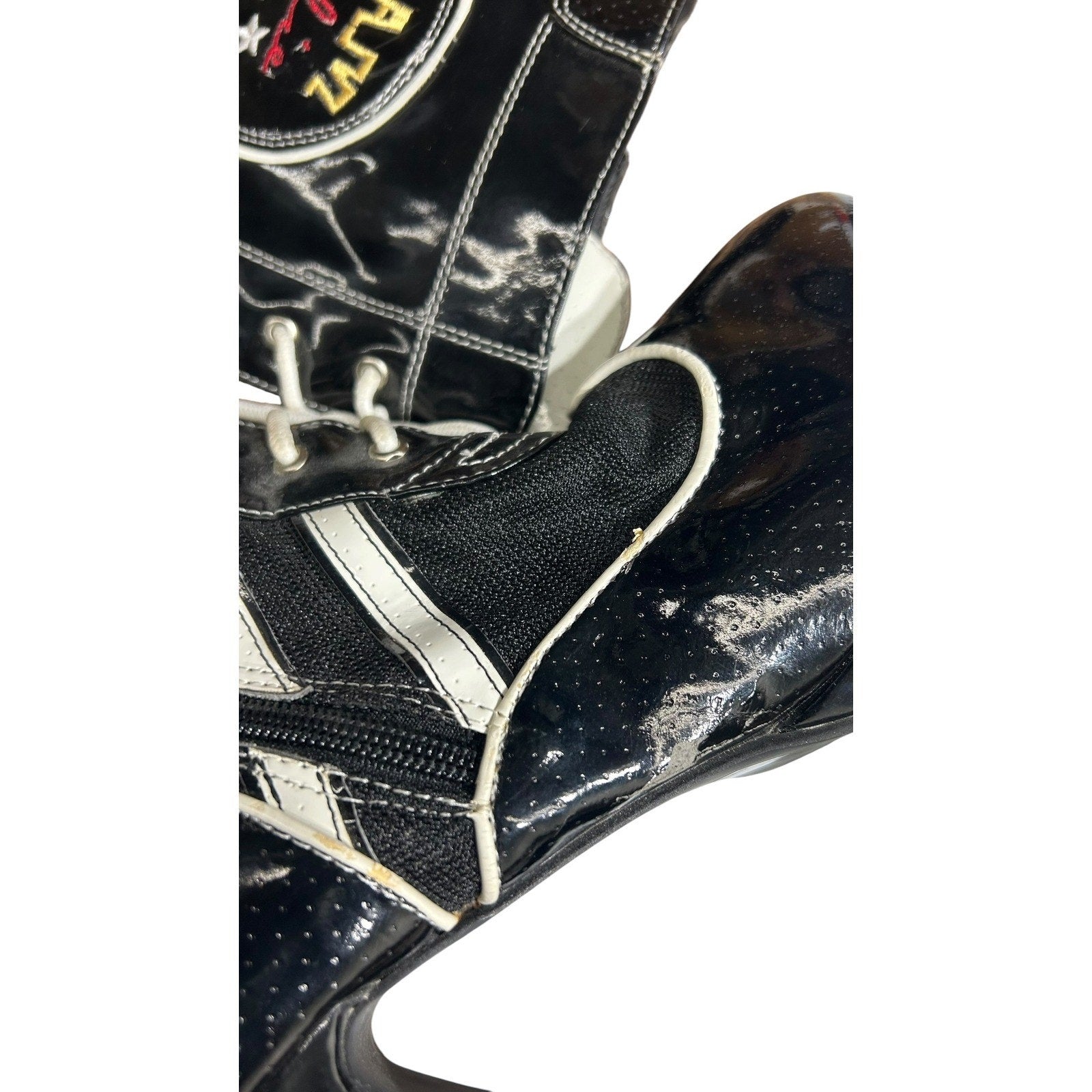 Ellie Shoes Team Sports Black Patent Lace Up Knee High Heel Boots Womens Size 9