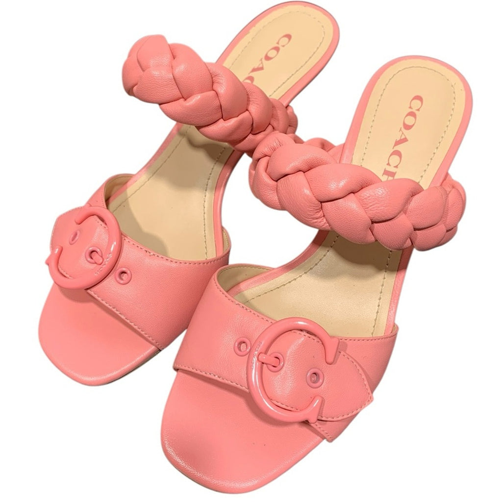 Coach Womens Mollie Pink Leather Slip On Open Toe Heel Sandals Shoes SZ 7