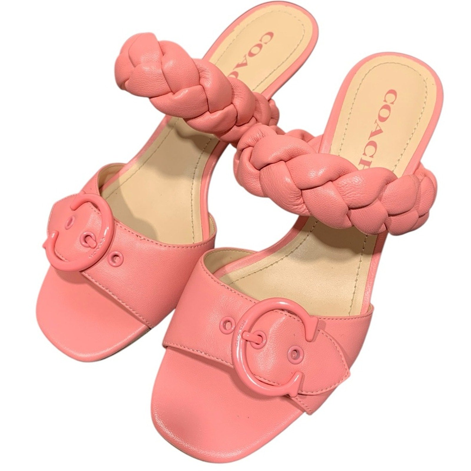 Coach Womens Mollie Pink Leather Slip On Open Toe Heel Sandals Shoes SZ 7
