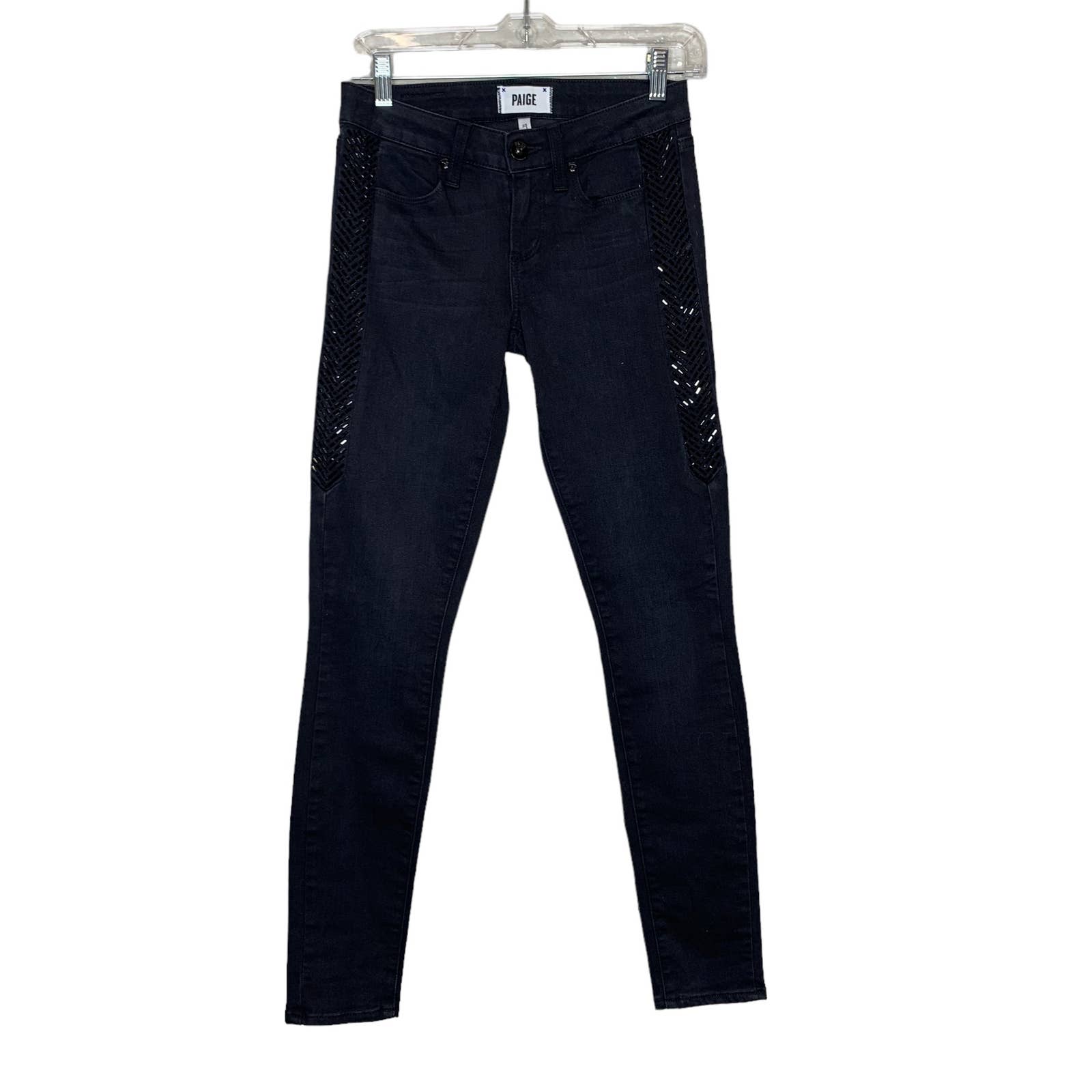 Paige Verdugo Ultra Skinny Embellished Black Jeans NWT SZ 25