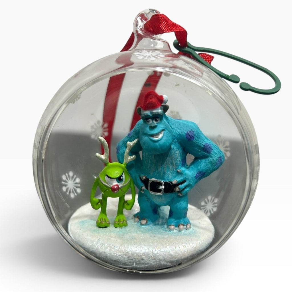 Disney Monsters Inc Sulley Mike Wazowski Glass Globe Christmas Ornament 3 inch