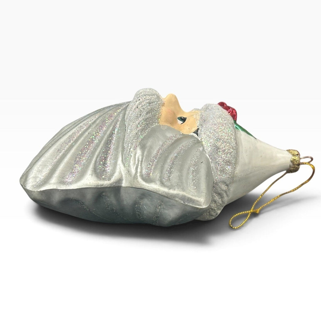 Kurt Adler Glass Santa Claus in Seashell Christmas Ornament Silver Glitter