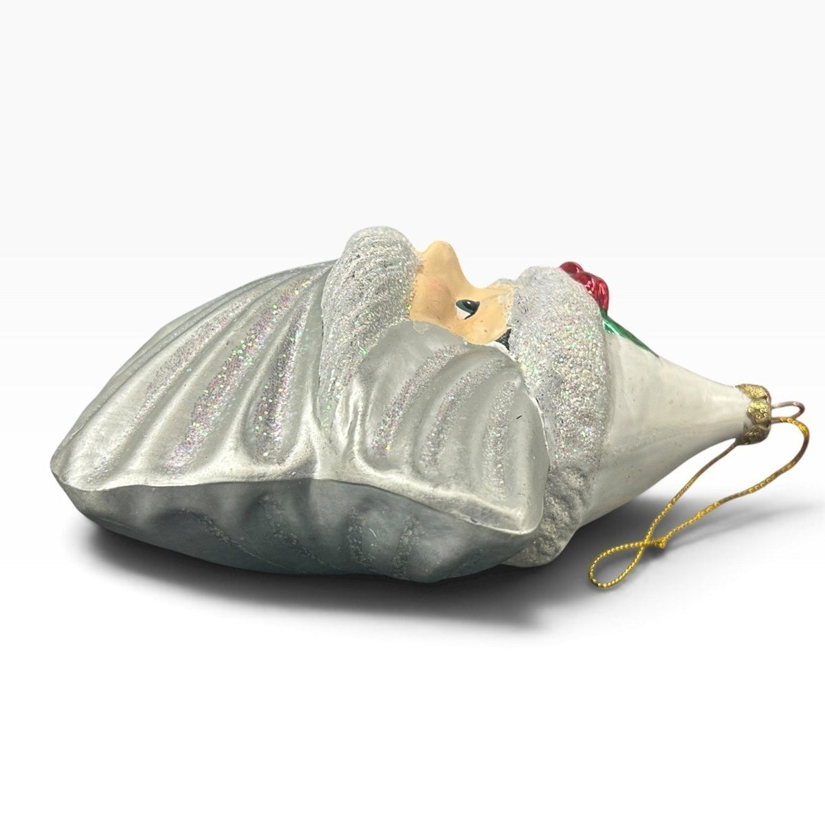 Kurt Adler Glass Santa Claus in Seashell Christmas Ornament Silver Glitter