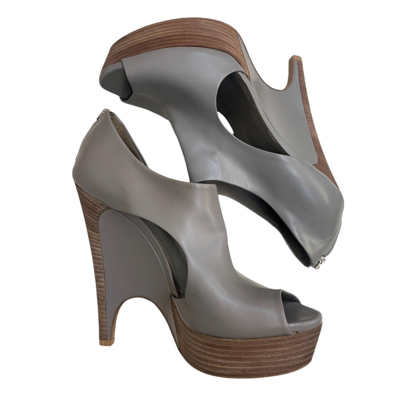 GUCCI Clemence Wooden Platform Wedges Peep Toe SZ EU 38.5