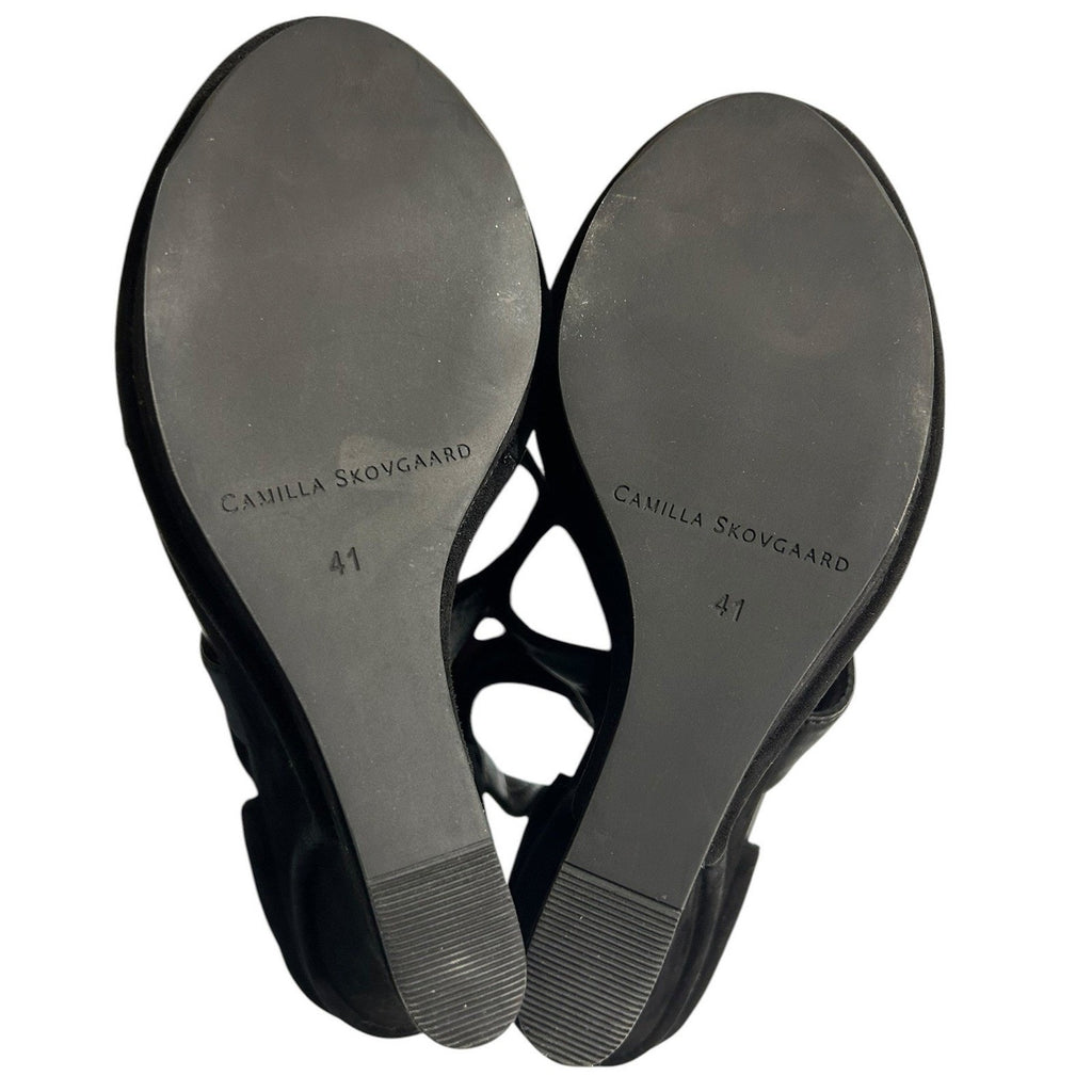 Camilla Skovgaard Black Leather Suede Architectural Wedge Sandals Size 41 club