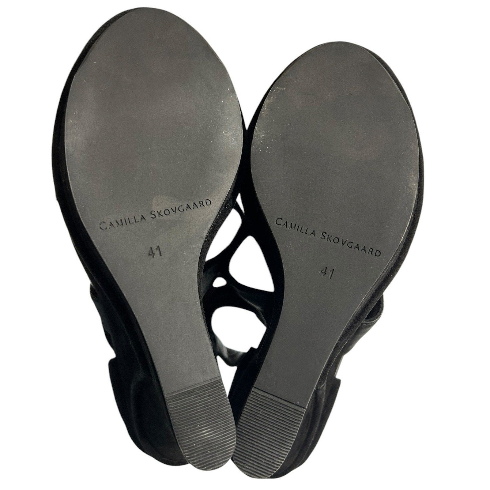 Camilla Skovgaard Black Leather Suede Architectural Wedge Sandals Size 41 club
