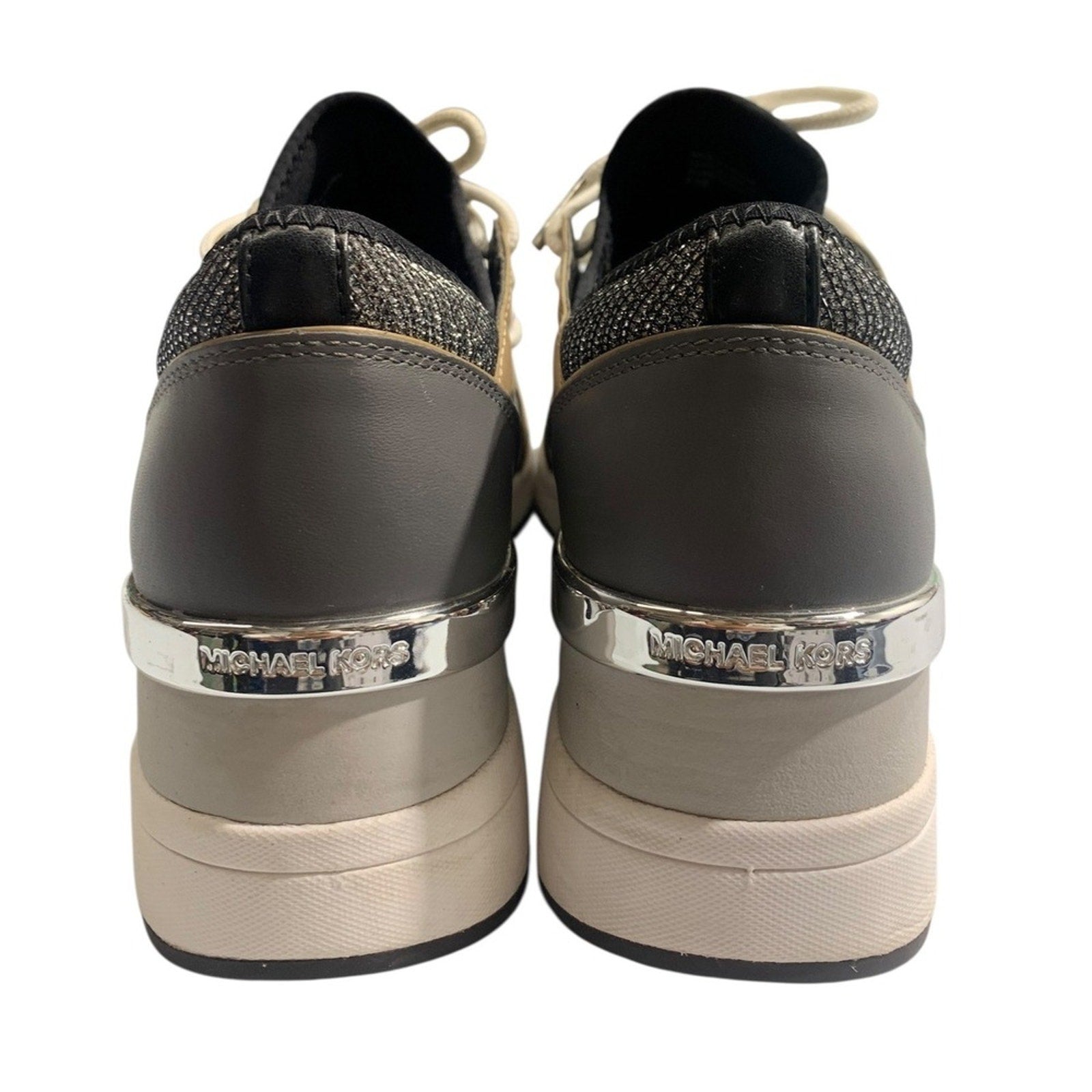 Michael Kors Women's Liv Trainer Glitter Chain Sneakers Anthracite Size 8.5M