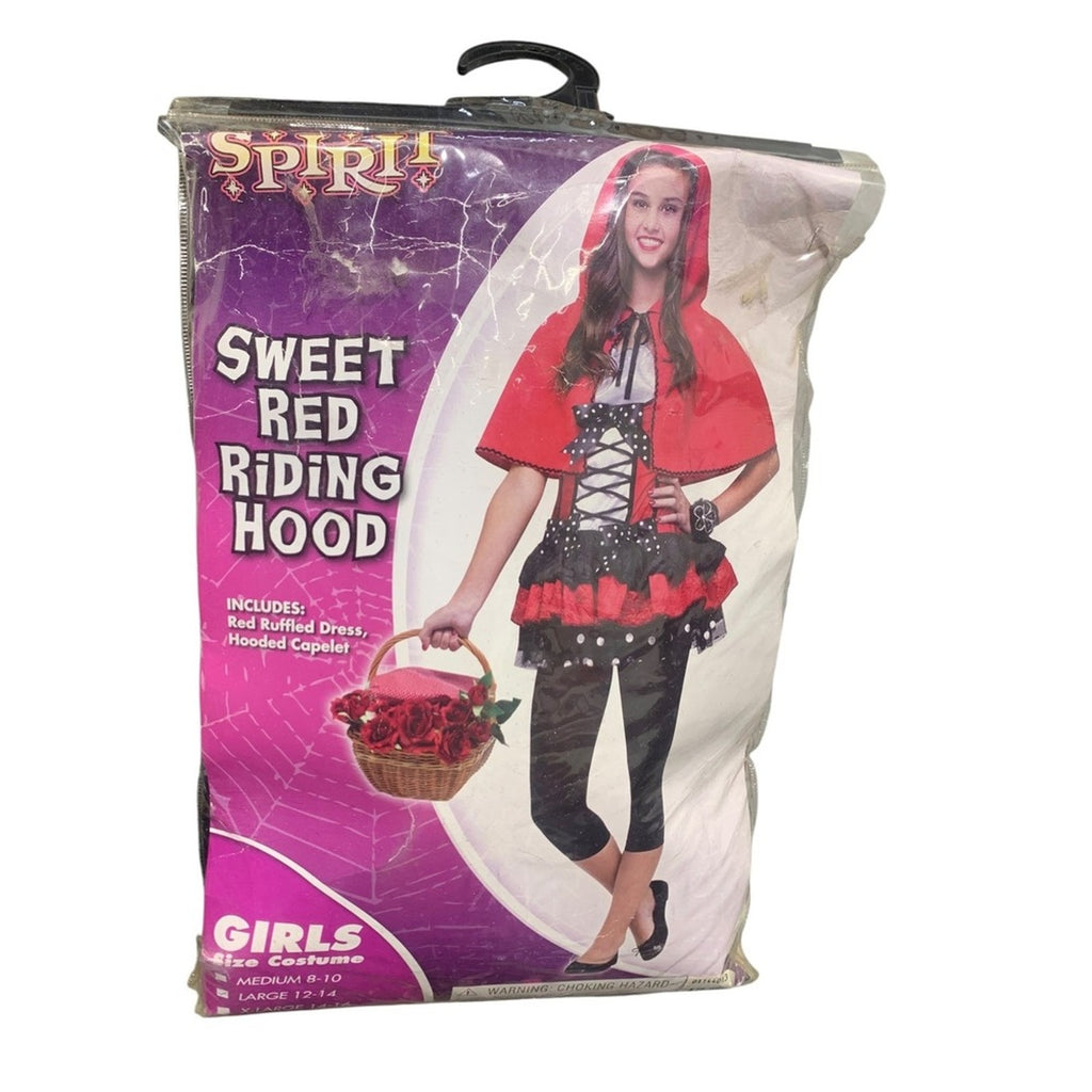 Sweet Red Riding Hood Girls Costume Dress Hooded  Spirit Halloween Large 12-14