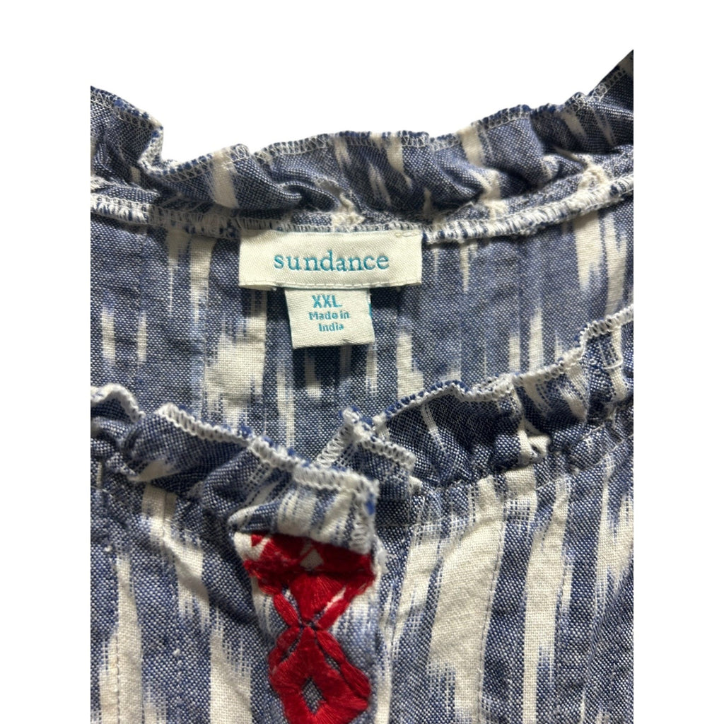Sundance Isabel Ikat Shirt Dress Size XXL Blue 100% Cotton boho coastal summer
