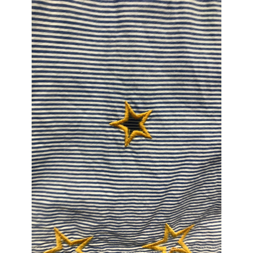 Madewell Blue White Pinstripe Yellow Star Embroidered Shirt Sz M Preppy Coastal