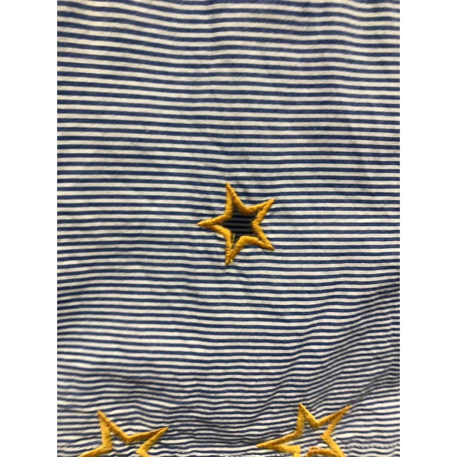 Madewell Blue White Pinstripe Yellow Star Embroidered Shirt Sz M Preppy Coastal