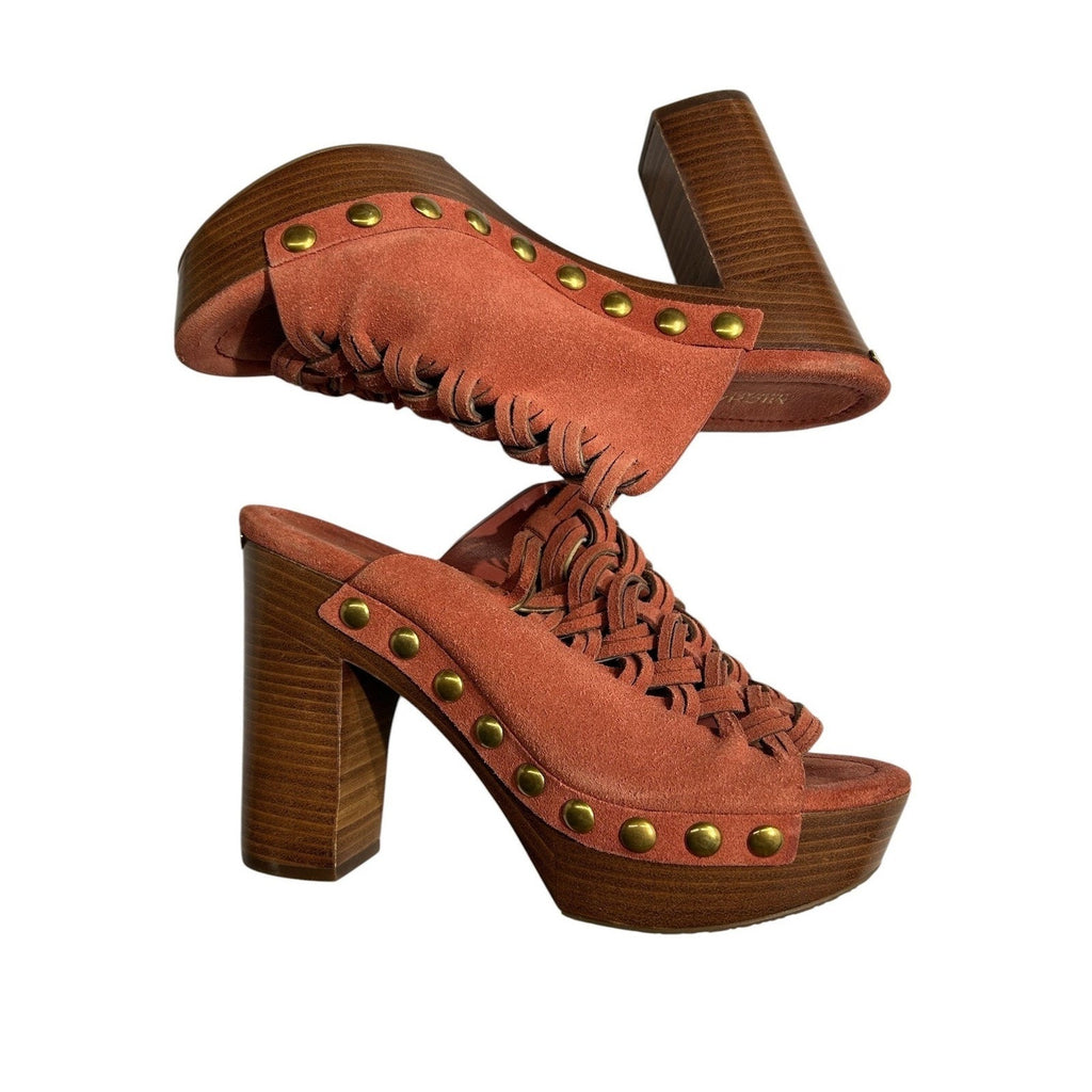 Michael Kors Terracotta Suede Woven Studded Platform Clog Sandals 5.5M PW16F
