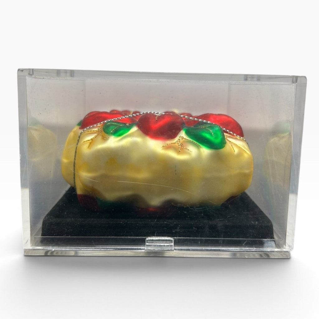Unique Treasures Hand Painted Glass Poinsettia Christmas Ornament Red Gold Green