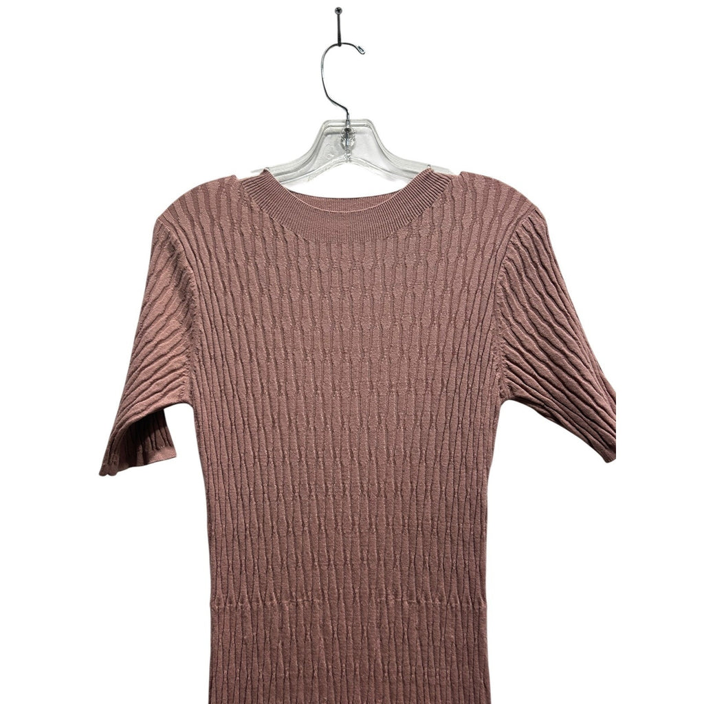 Varley Fara Textured Knit Midi Dress Womens Mauve Rose Short Sleeve Ribbed Small