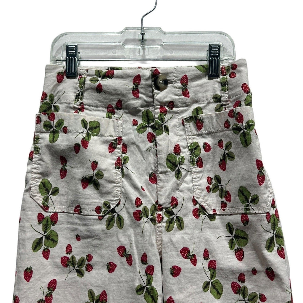 Maeve Anthropologie The Colette Strawberry Print Wide Leg Cropped Pants Size 25