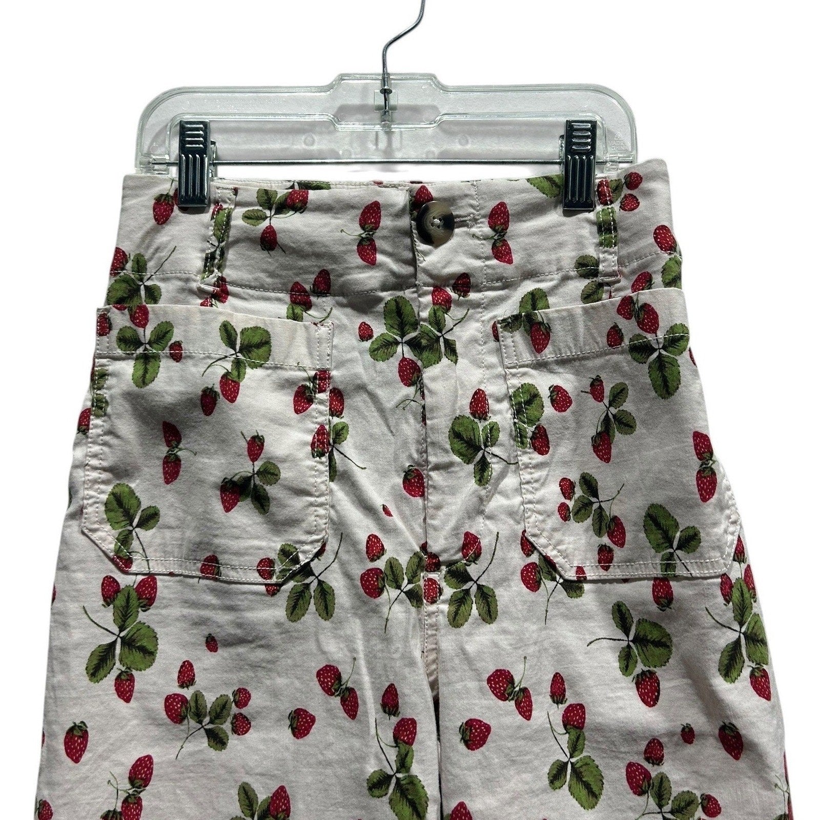 Maeve Anthropologie The Colette Strawberry Print Wide Leg Cropped Pants Size 25