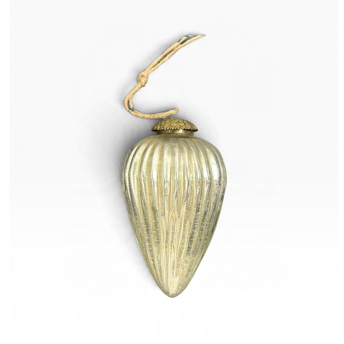 Vintage Style Ribbed Mercury Glass Kugel Christmas Ornament Champagne Silver