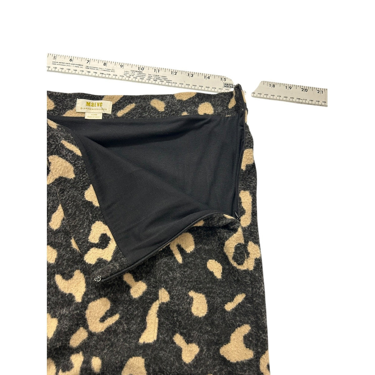 Anthropologie Maeve Delphine Leopard Sweater Pencil Skirt XL Gray Tan Midi Lined