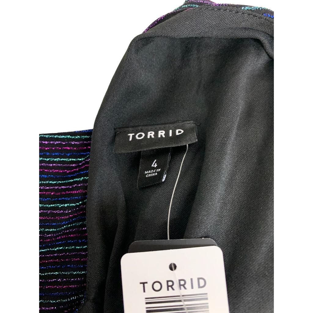 NWT TORRID Dark Blue & Multi Stripe Shimmer Midi Skater Dress sz 4