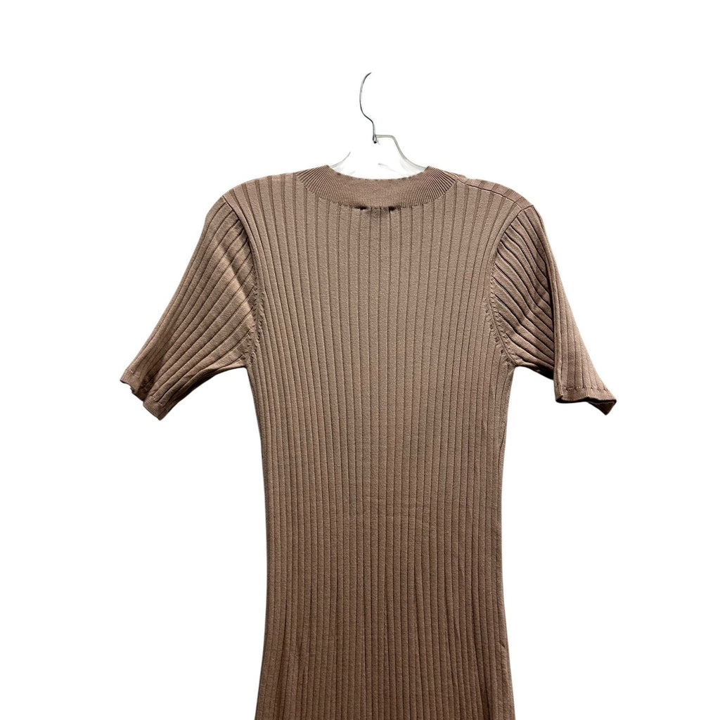 Varley Maeve Rib Knit Midi Dress Topa Taupe Short Sleeve Sweater Dress Small