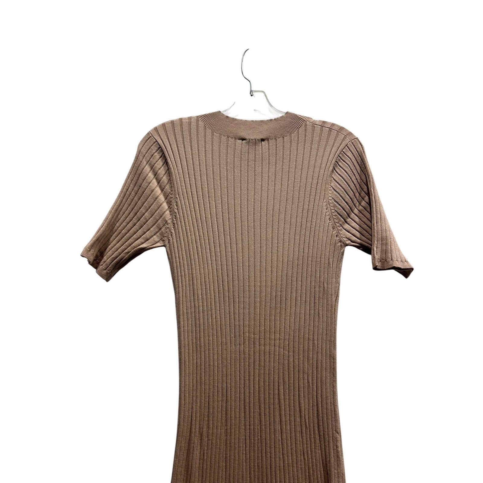 Varley Maeve Rib Knit Midi Dress Topa Taupe Short Sleeve Sweater Dress Small