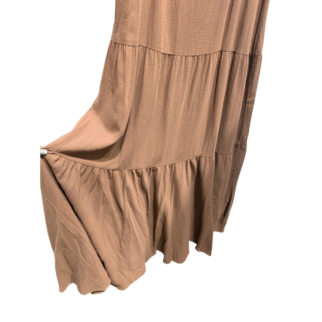 Maeve Anthropologie Brown Tiered Cotton Maxi Dress Silk Tie Back Size 0 NWT