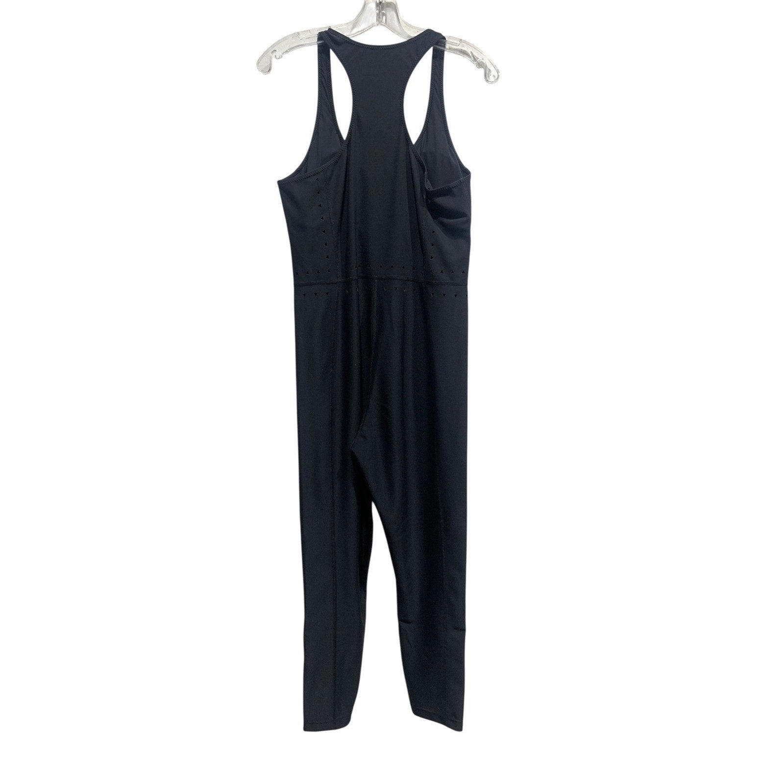GIGI C Sport Womens Black Laser Cut Front Zip Racerback Activewear Jumpsuit L