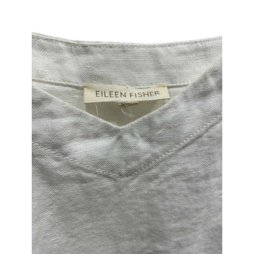 Eileen Fisher White 100% Linen Shift Dress Pockets women's Coastal resort Large