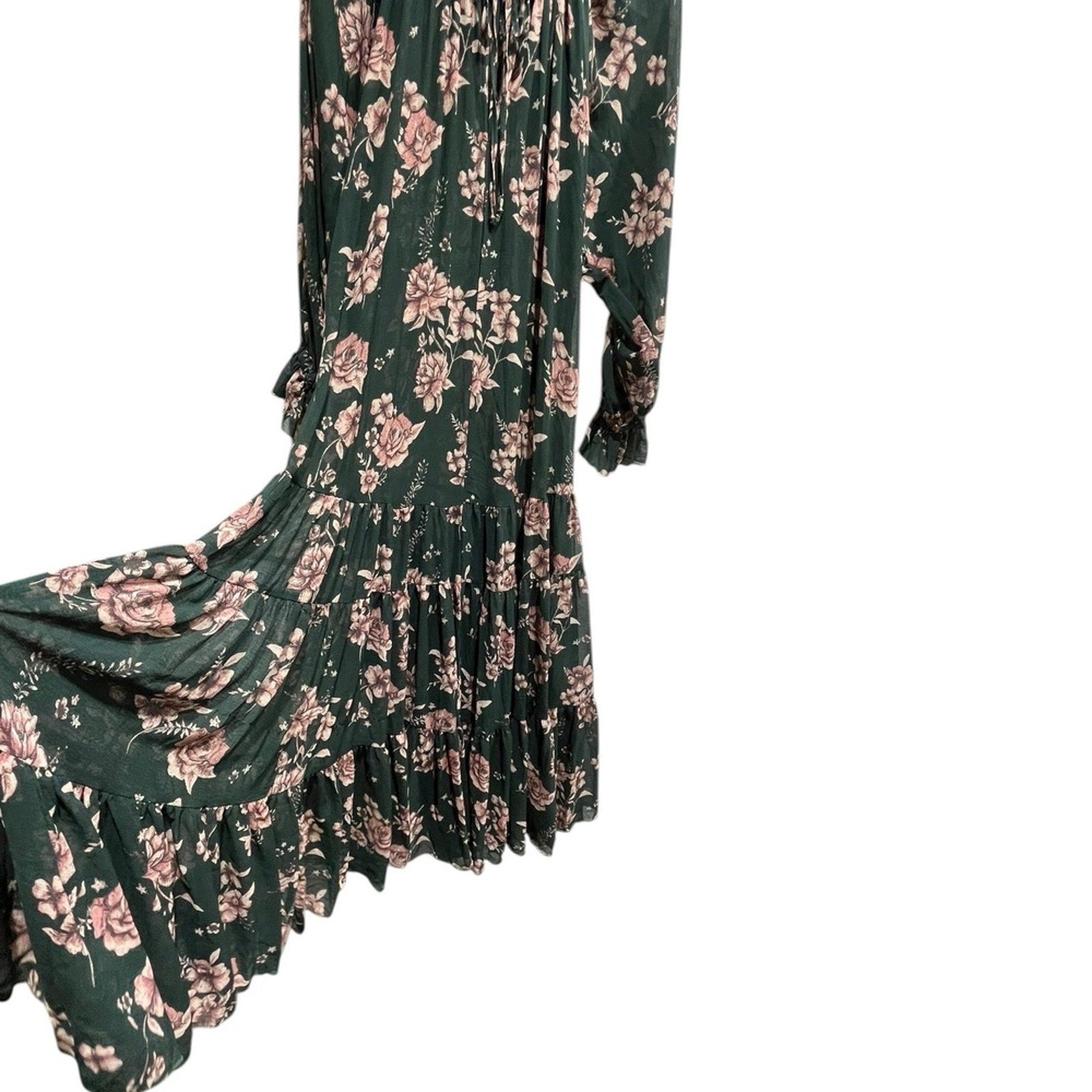 Free People Feeling Groovy Maxi Dress Green Pink Floral Print Tiered Size S