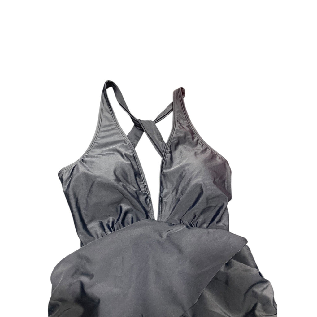 Cupshe Black One Piece Swimsuit Wrap V-Neck Ruched High Cut CASL1305BB Mens M