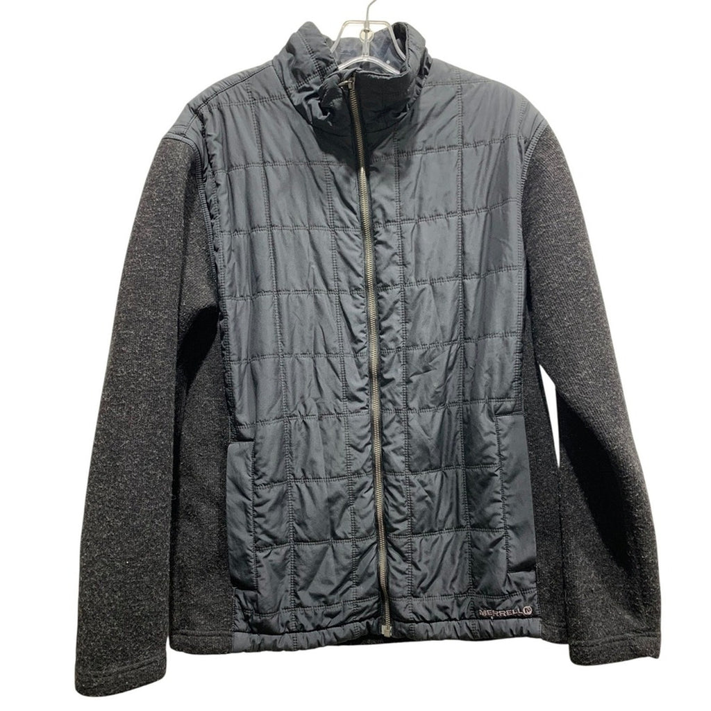 Merrell Mens Quilted Full Zip Jacket Charcoal Gray Heathered Wool Blend M