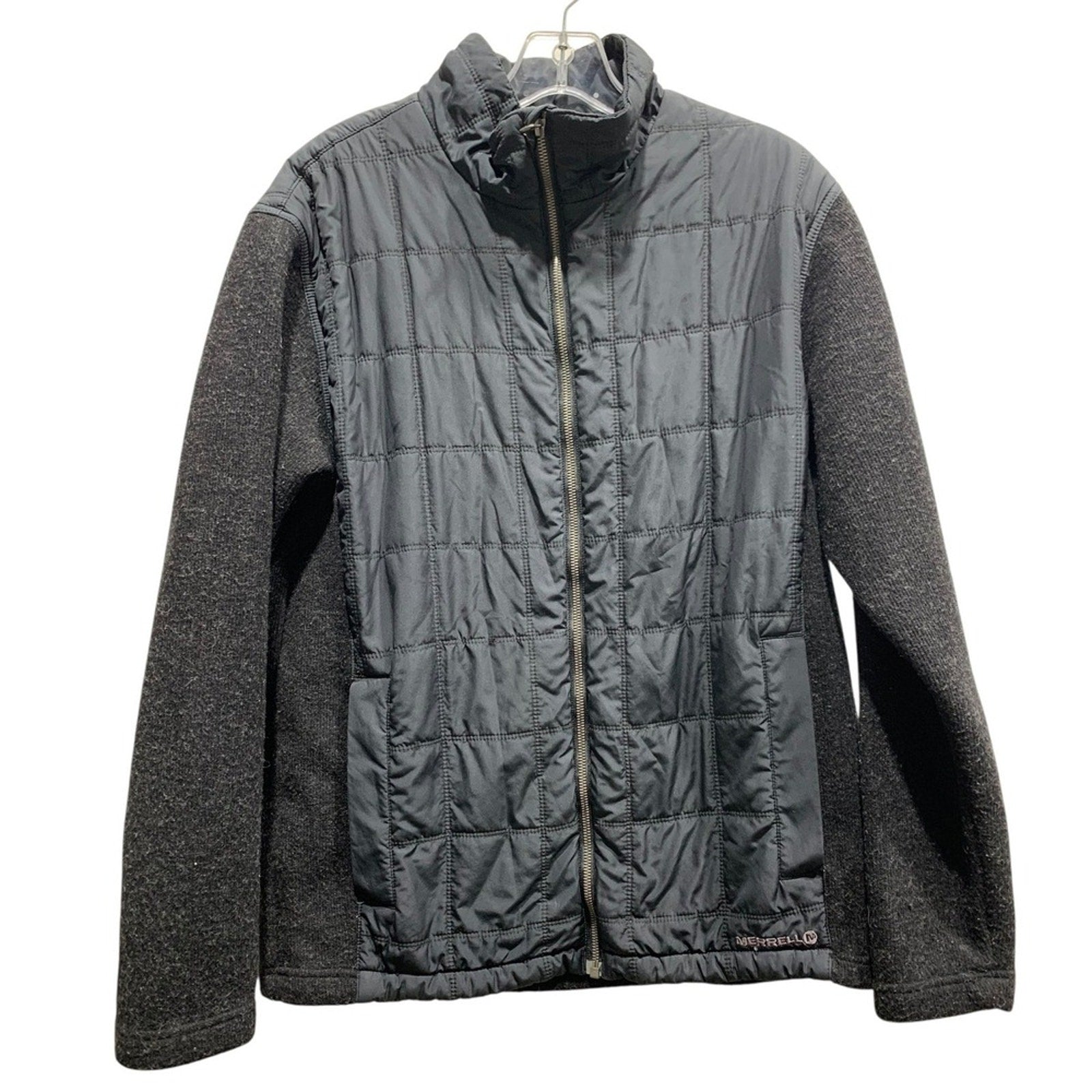 Merrell Mens Quilted Full Zip Jacket Charcoal Gray Heathered Wool Blend M