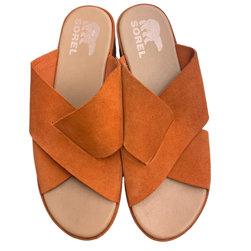SOREL Sandal Cameron Flatform Mule Suede Orange SZ 7.5