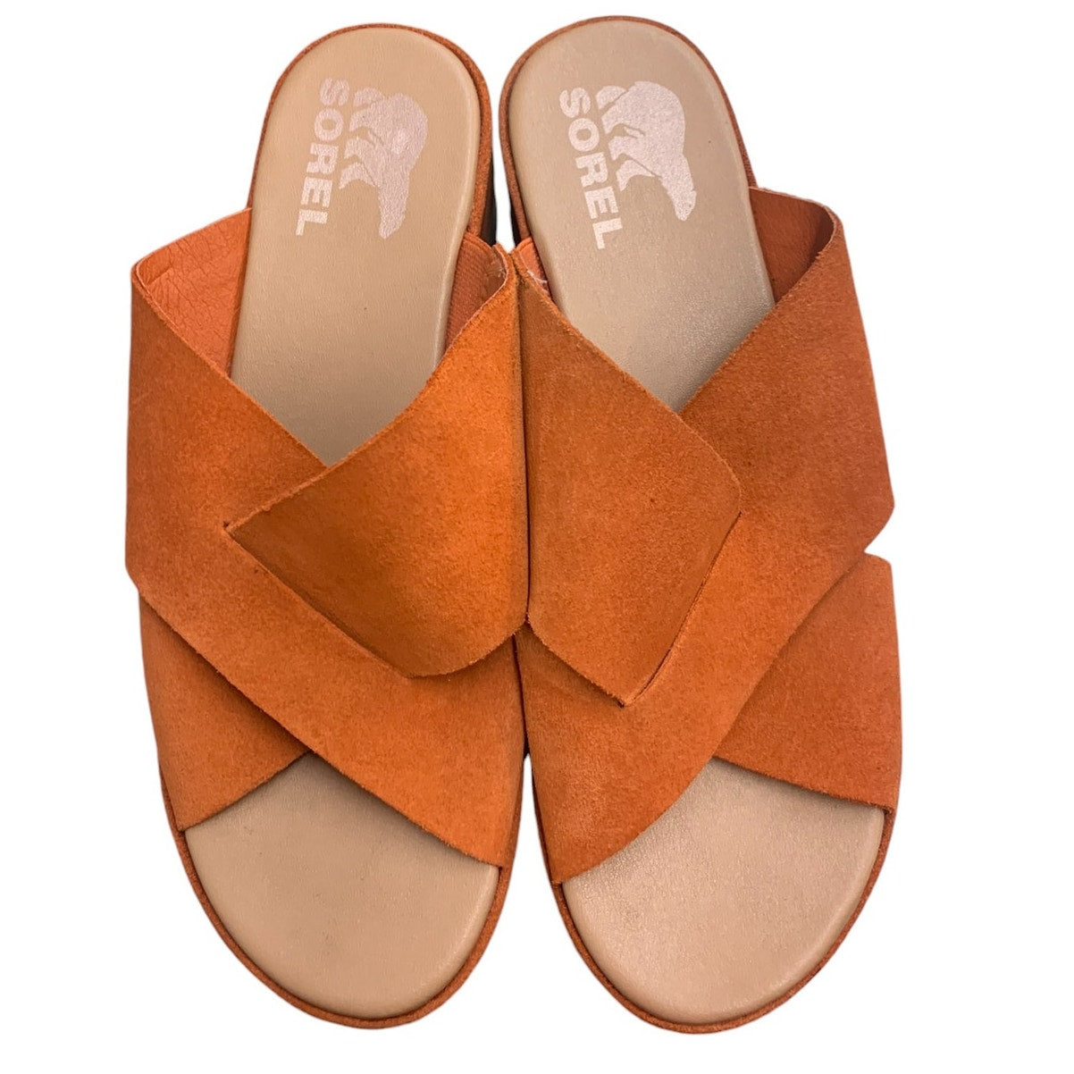 SOREL Sandal Cameron Flatform Mule Suede Orange SZ 7.5